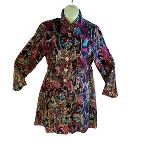 Colorful Floral Brocade Button-Up Black Jacket. Sz. S